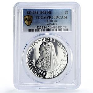 Ethiopia 5 dollars Empress Zewditu Zauditu Politics PR70 PCGS silver coin 1972