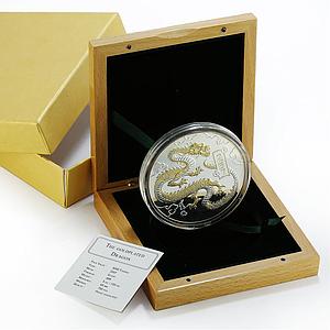 Mongolia 5000 togrog Lunar Calendar Dragon Year Gilt 5 oz proof silver coin 2007