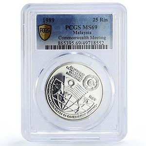 Malaysia 25 ringgit Commonwealth Meeting Politics MS69 PCGS silver coin 1989