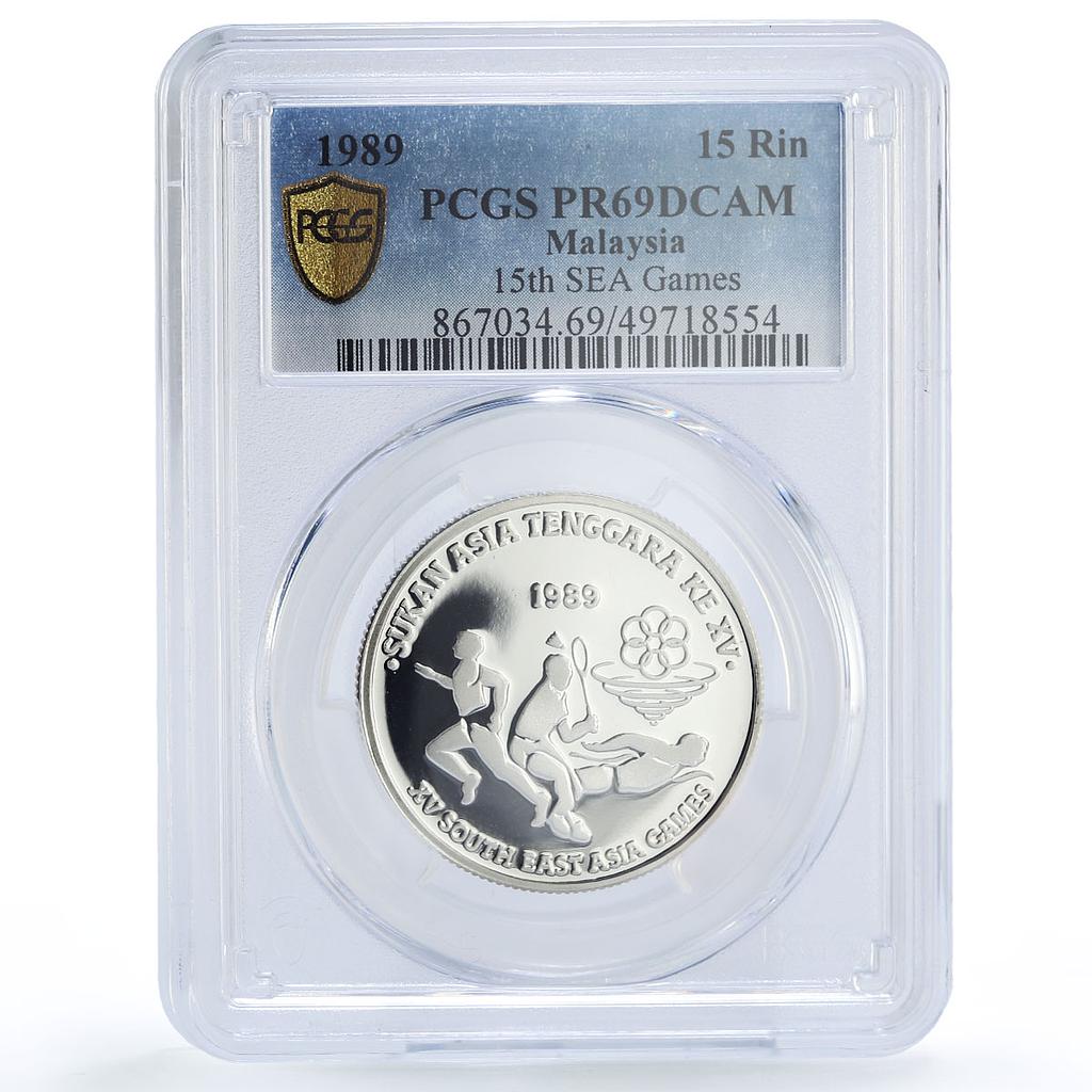 Malaysia 15 ringgit 15th South Asian Olympic Games PR69 PCGS silver coin 1989