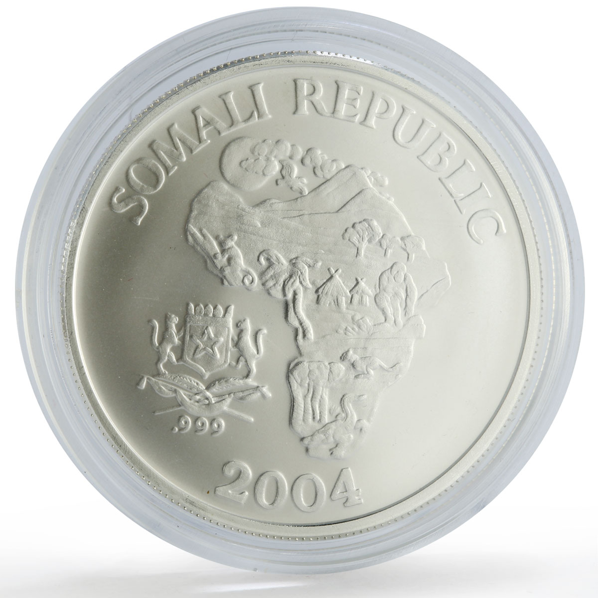 Somalia 10 dollars African Wildlife Three Monkeys Fauna Matte silver coin 2004
