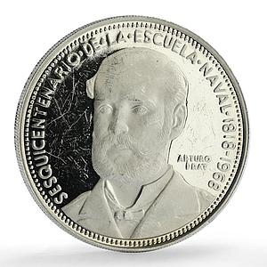 Chile 5 pesos Naval Academy 150th Anniversary Arturo Prat proof silver coin 1968