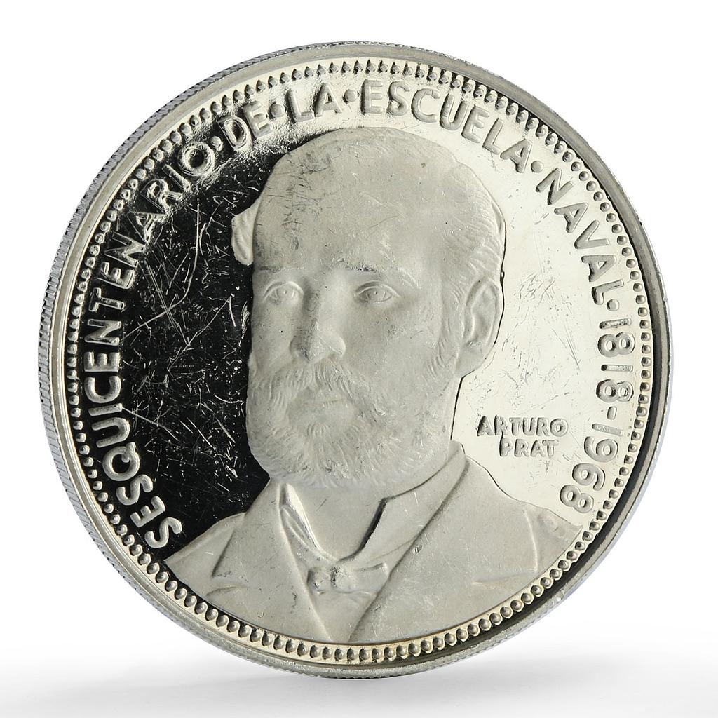 Chile 5 pesos Naval Academy 150th Anniversary Arturo Prat proof silver coin 1968