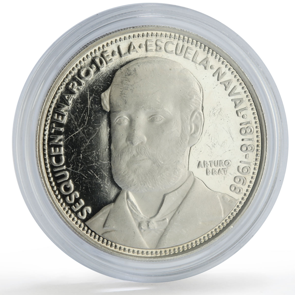 Chile 5 pesos Naval Academy 150th Anniversary Arturo Prat proof silver coin 1968