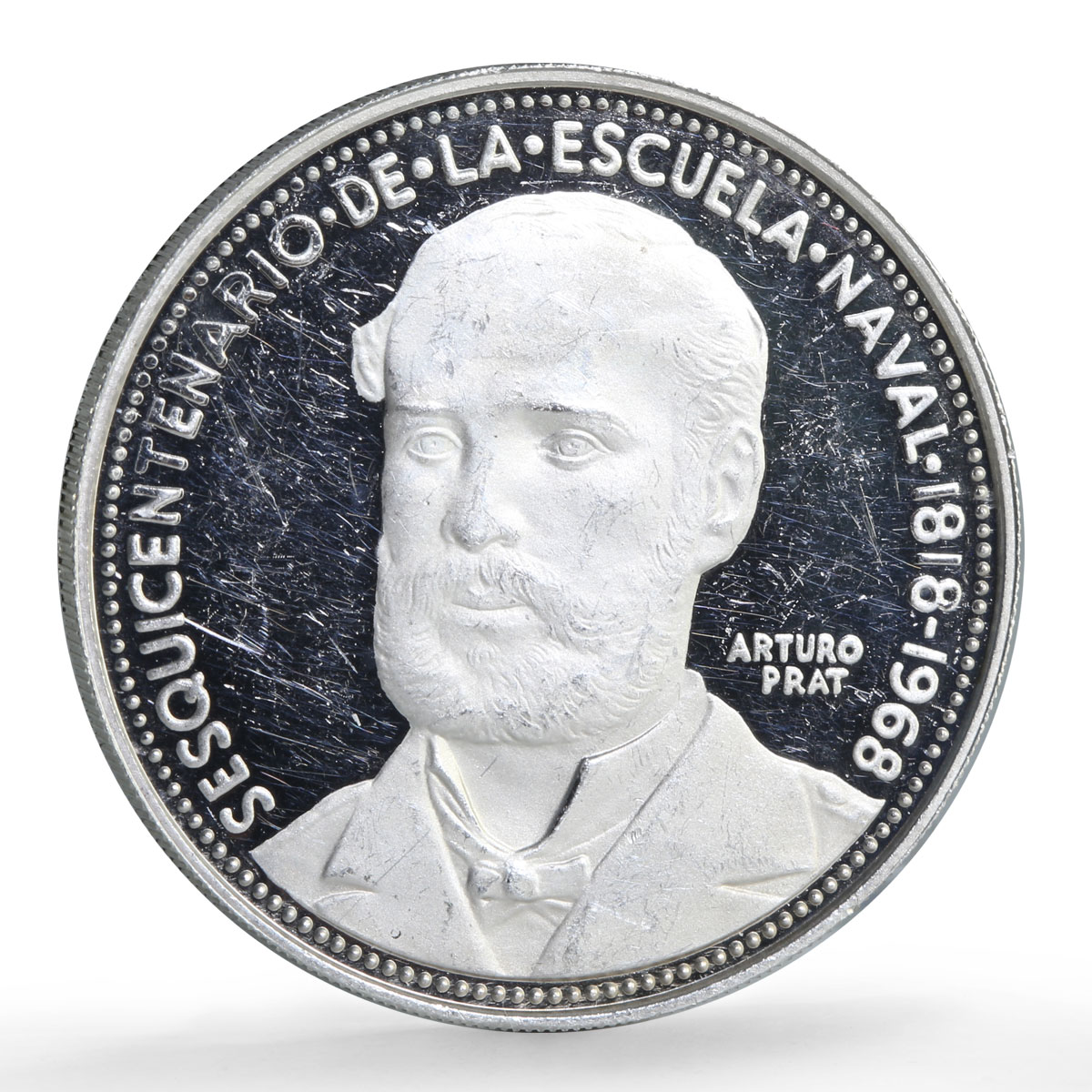 Chile 5 pesos Naval Academy 150th Anniversary Arturo Prat proof silver coin 1968