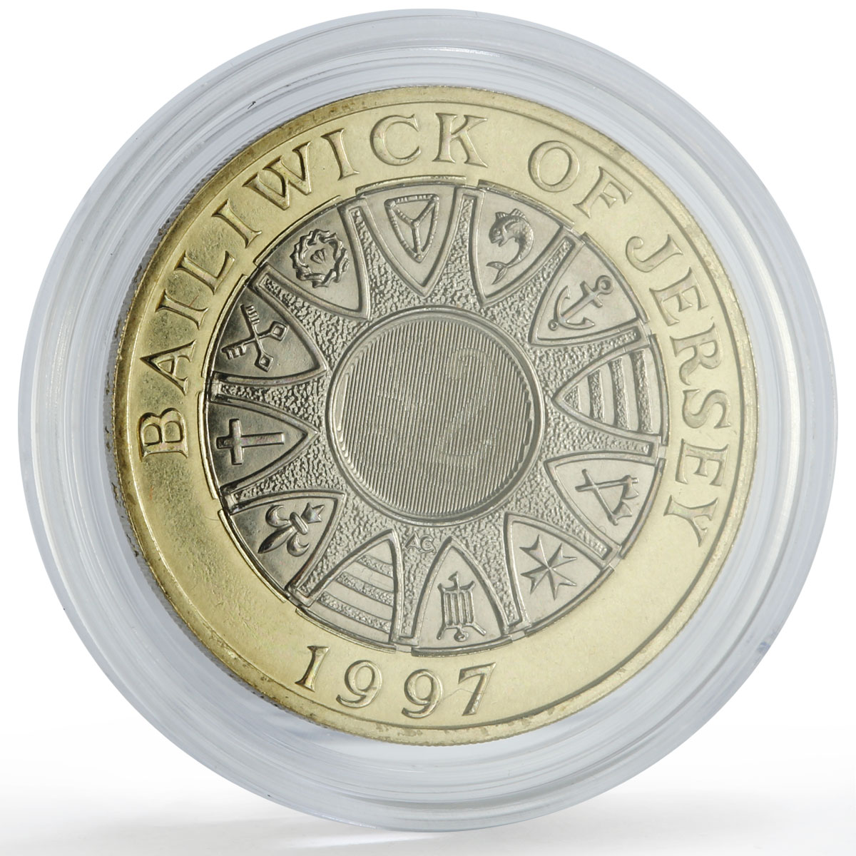 Jersey 2 pounds Queen Elizabeth 12 Parish Crests KM-99 bimetal coin 1997