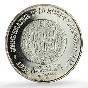 Mexico Numismatic Society Anniversary Carlos I 4 Reales silver medal coin 1971