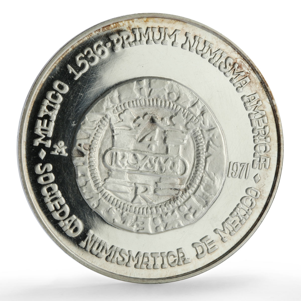 Mexico Numismatic Society Anniversary Carlos I 4 Reales silver medal coin 1971