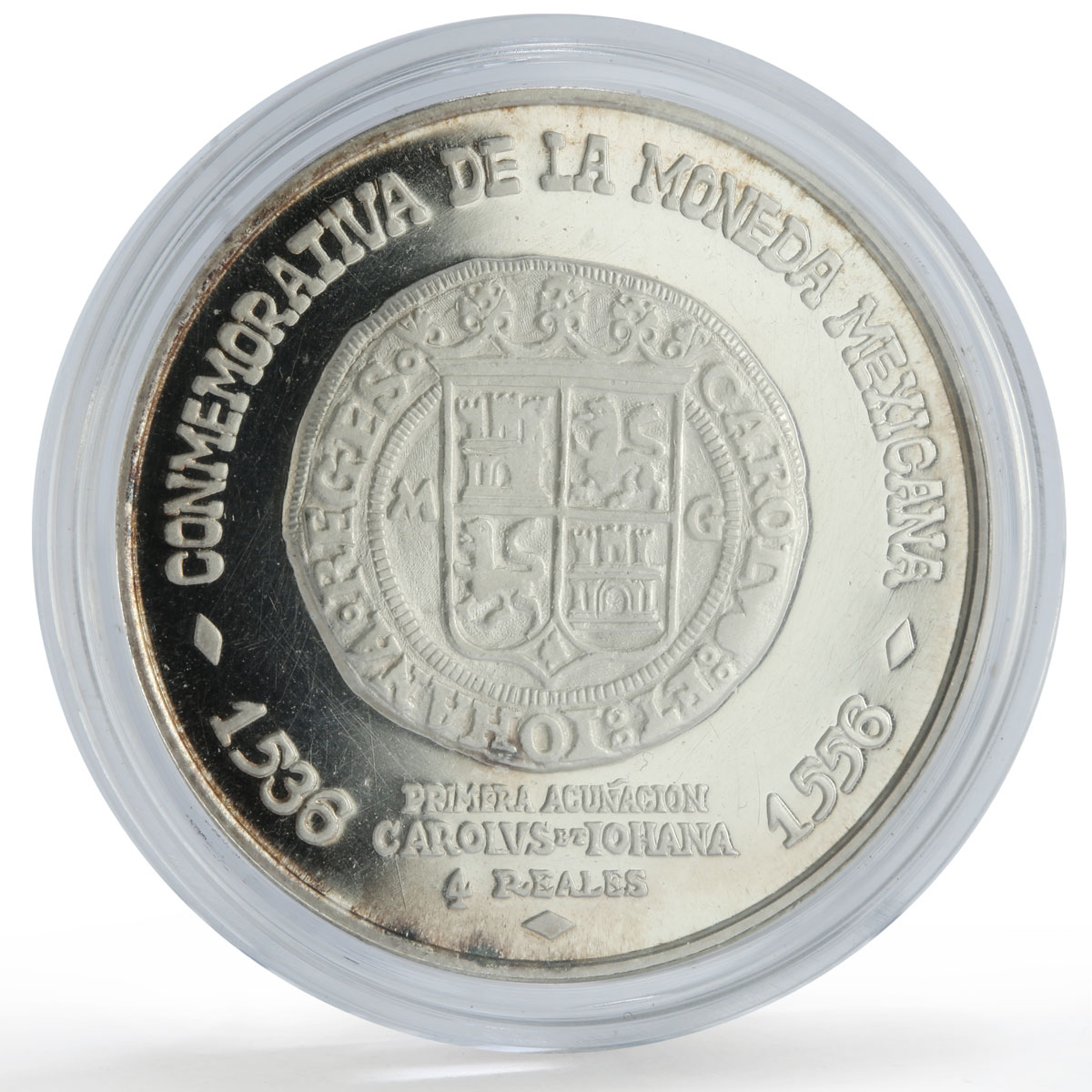 Mexico Numismatic Society Anniversary Carlos I 4 Reales silver medal coin 1971