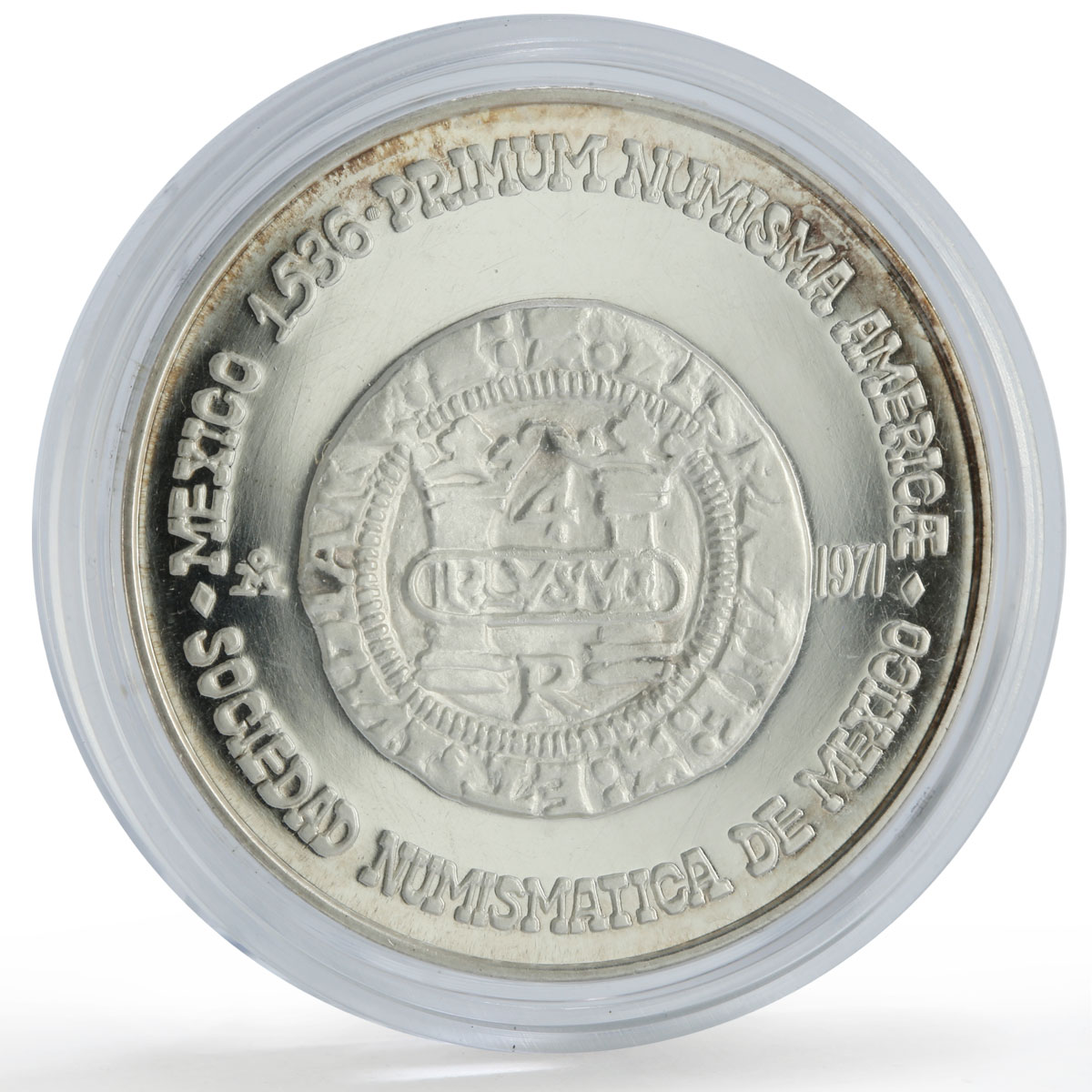 Mexico Numismatic Society Anniversary Carlos I 4 Reales silver medal coin 1971