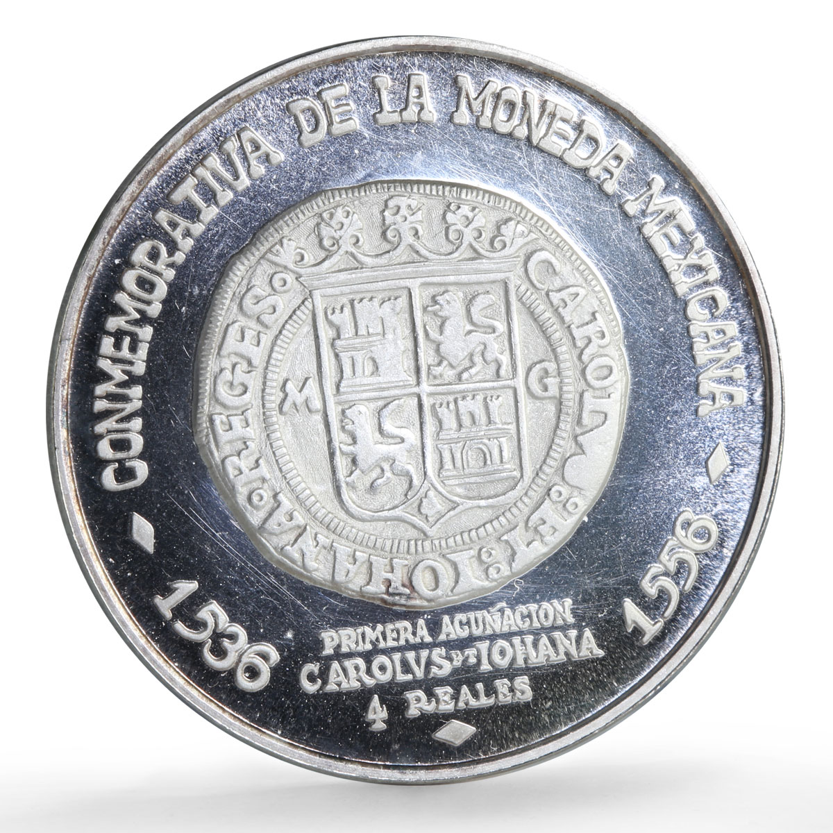 Mexico Numismatic Society Anniversary Carlos I 4 Reales silver medal coin 1971