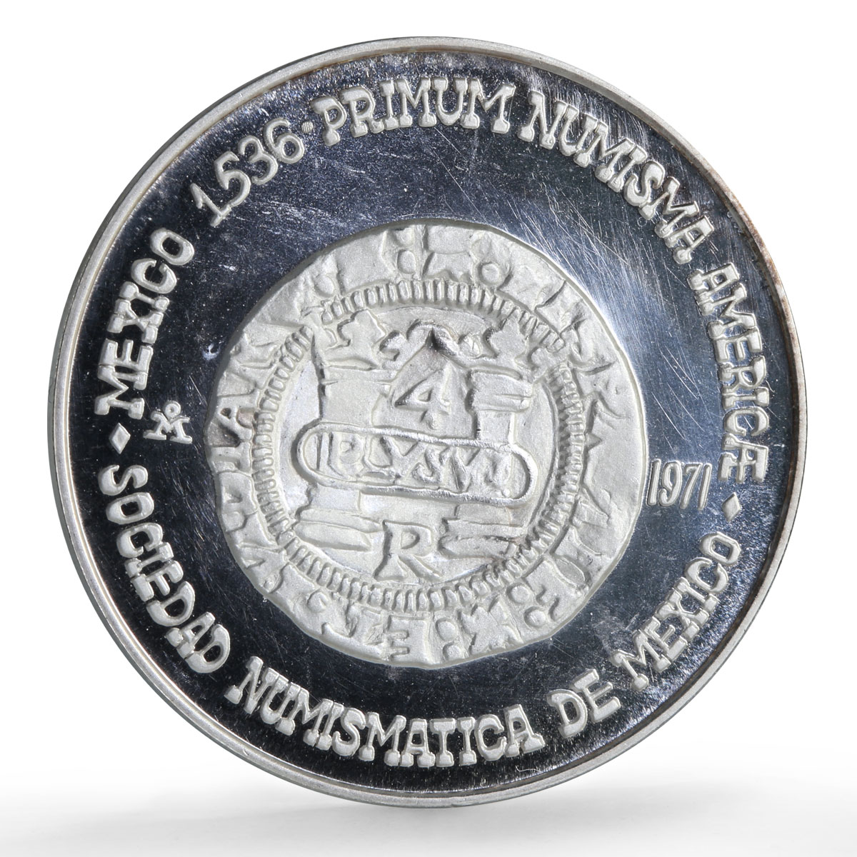 Mexico Numismatic Society Anniversary Carlos I 4 Reales silver medal coin 1971
