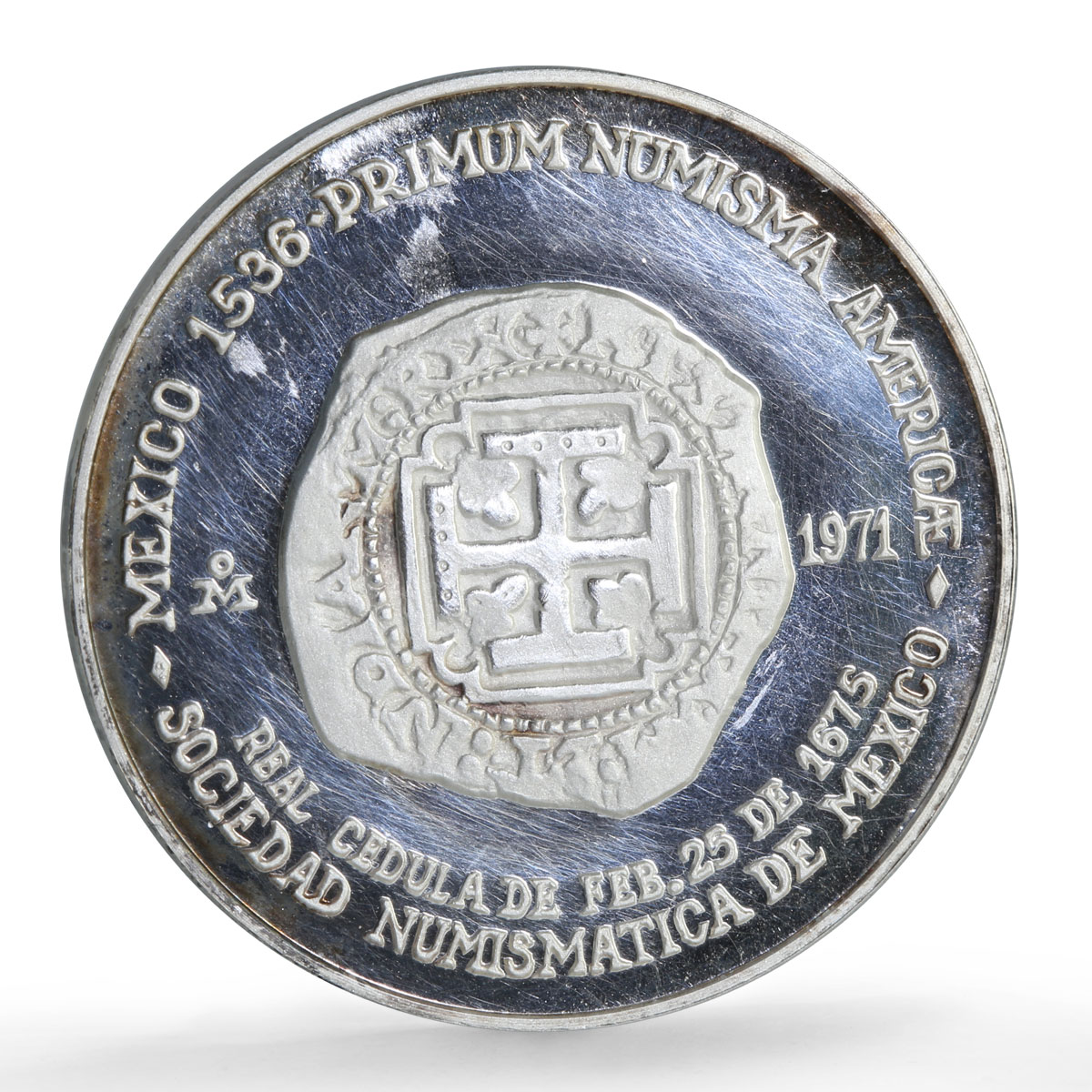 Mexico Numismatic Society Anniversary Carlos II 8 Reales silver medal coin 1971