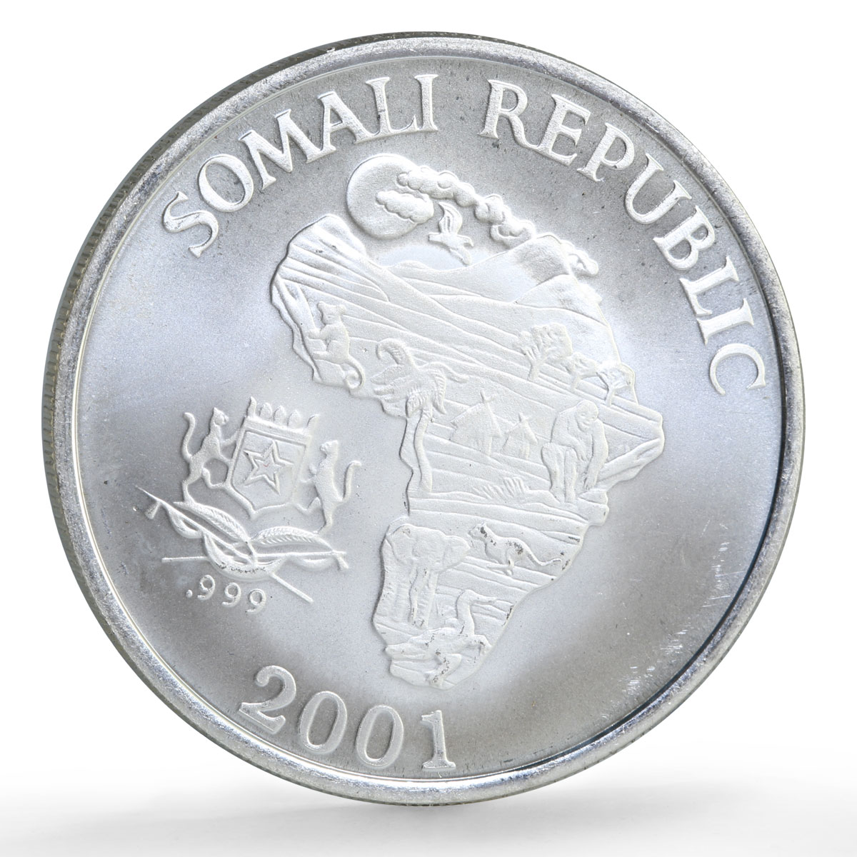 Somalia 10 dollars African Wildlife Three Monkeys Fauna Matte silver coin 2001