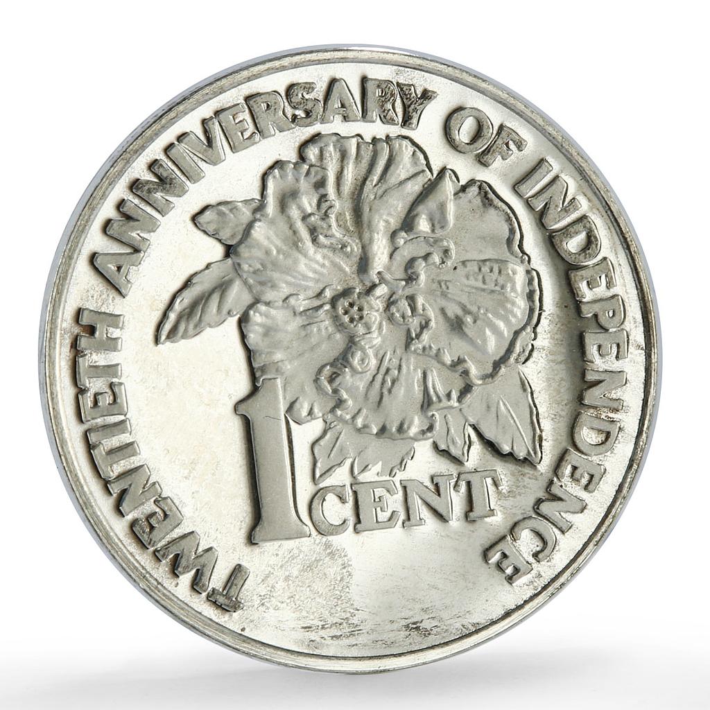 Trinidad Tobago 1 cent Independence Anniversary Flower proof silver coin 1982