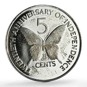 Trinidad Tobago 5 cents Independence Anniversary Butterfly PR silver coin 1982