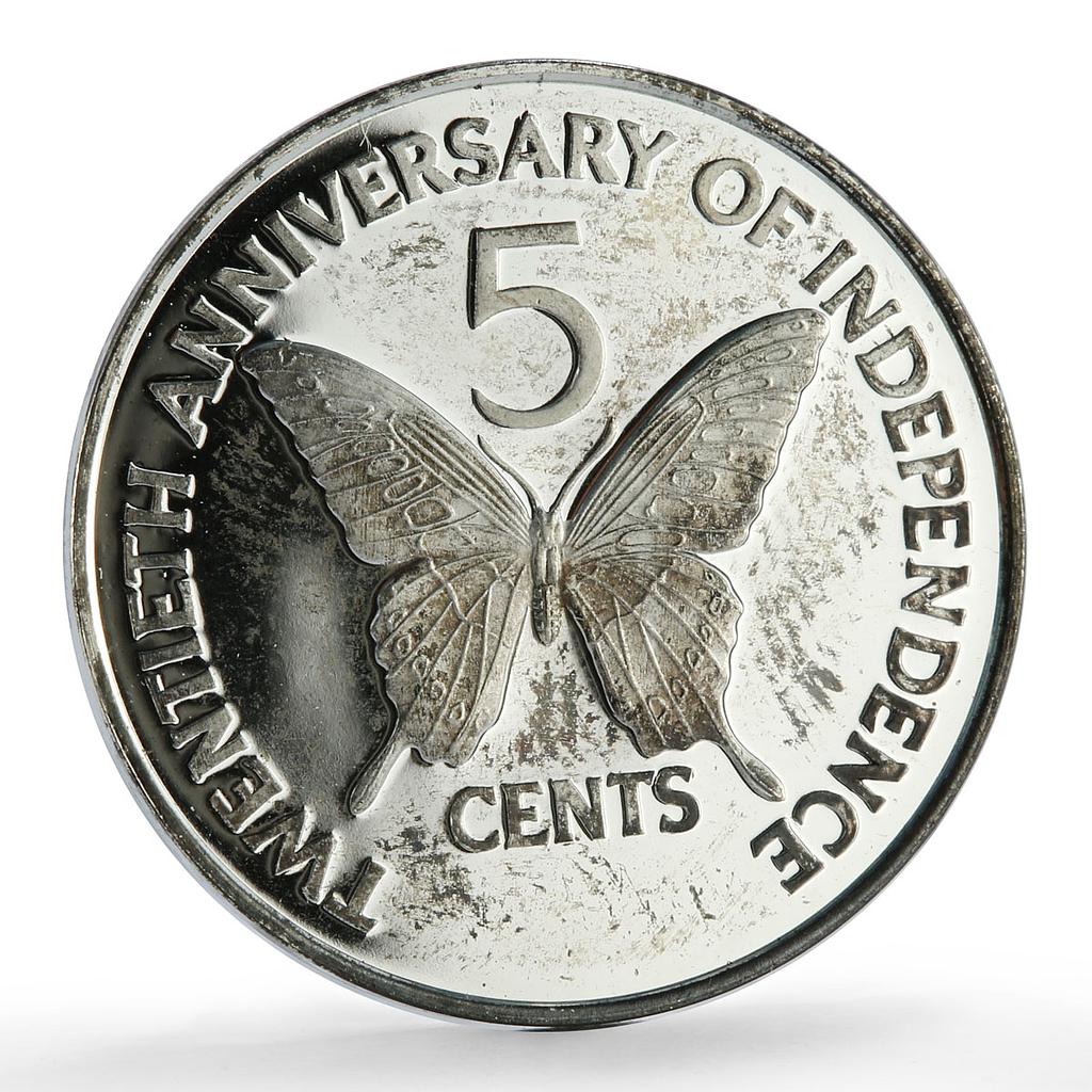 Trinidad Tobago 5 cents Independence Anniversary Butterfly PR silver coin 1982