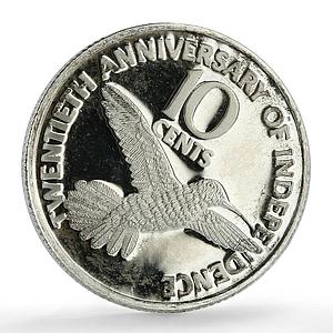 Trinidad Tobago 10 cents Independence Anniversary Hummingbird PR Ag coin 1982