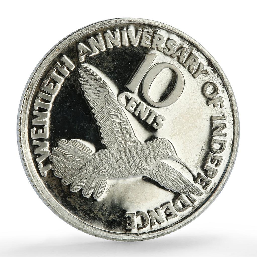 Trinidad Tobago 10 cents Independence Anniversary Hummingbird PR Ag coin 1982