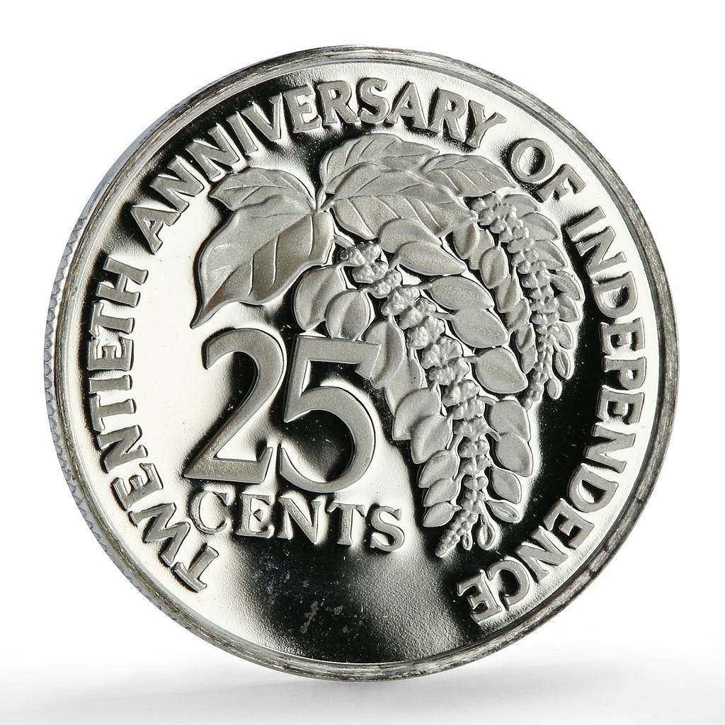 Trinidad Tobago 25 cents Independence Anniversary Flower proof silver coin 1982