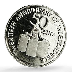Trinidad Tobago 50 cents Independence Anniversary Drummer proof silver coin 1982