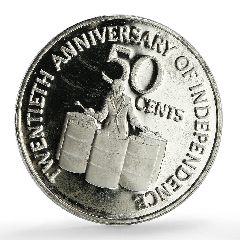 Trinidad Tobago 50 cents Independence Anniversary Drummer proof silver coin 1982