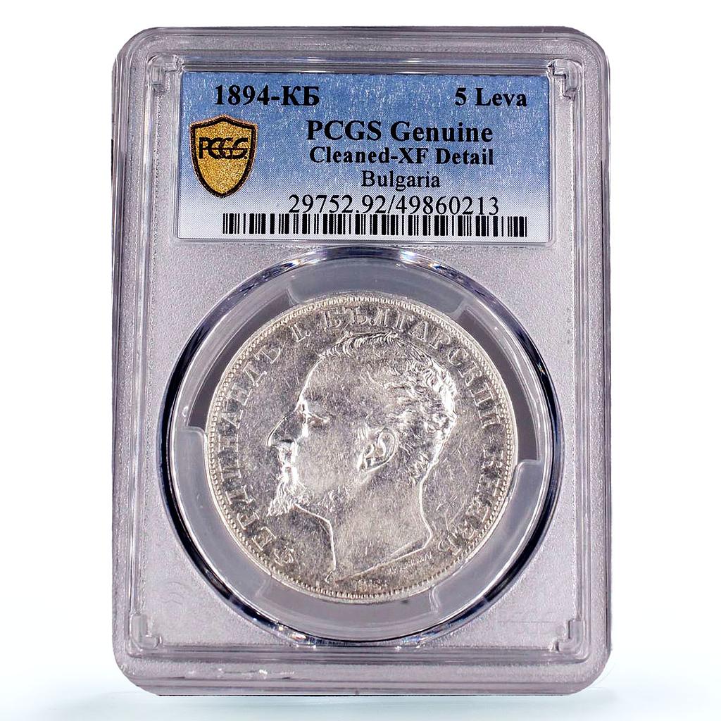 Bulgaria 5 leva King Ferdinand I Coinage KM-18 XF Details PCGS silver coin 1894