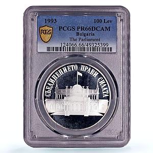Bulgaria 100 leva Parliament Building Politics KM-231 PR66 PCGS silver coin 1993
