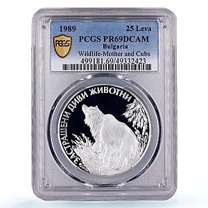 Bulgaria 25 leva Conservation Wildlife Bears Fauna PR69 PCGS silver coin 1989