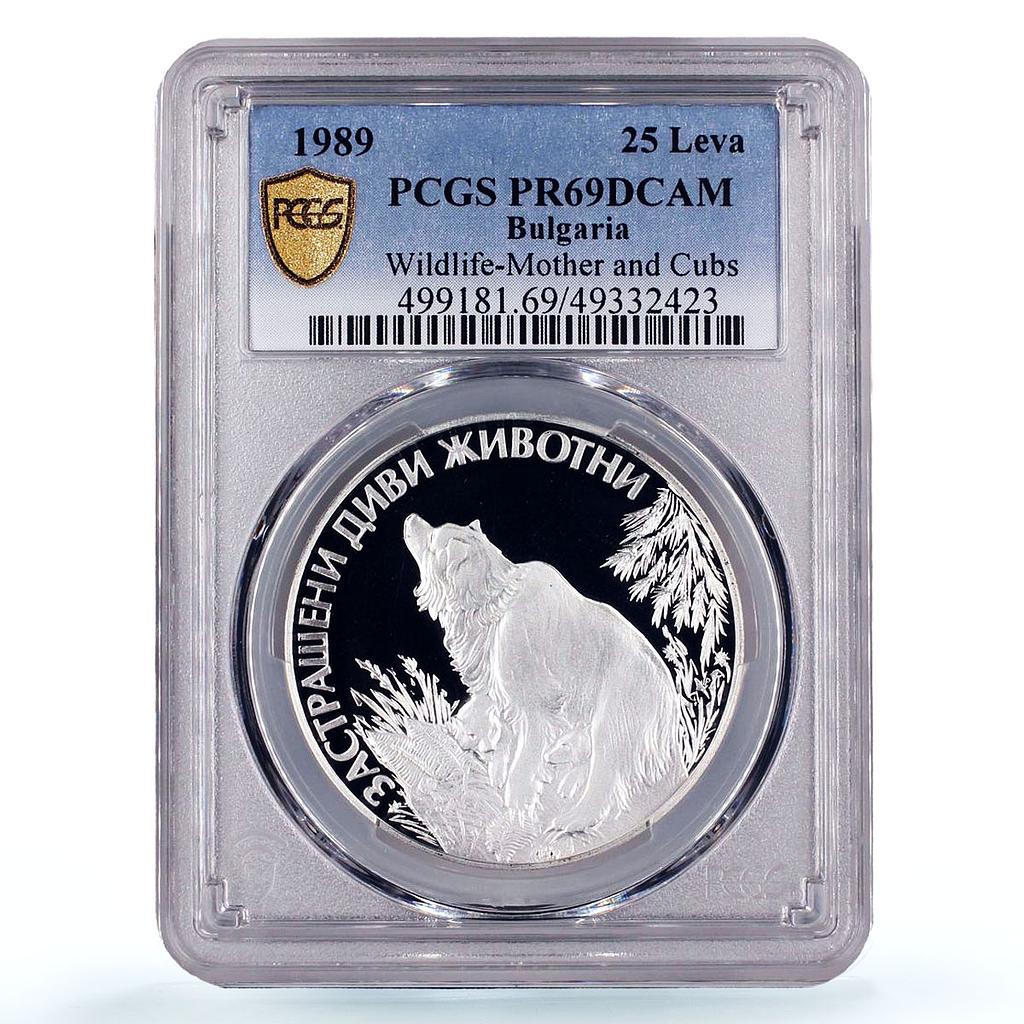 Bulgaria 25 leva Conservation Wildlife Bears Fauna PR69 PCGS silver coin 1989