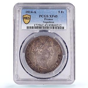 France 5 francs Emperor Napoleon I Coinage KM-694.1 XF45 PCGS silver coin 1814 A
