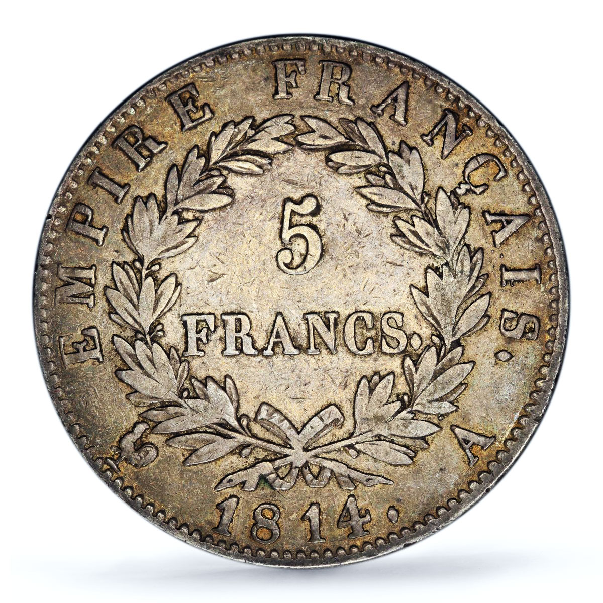 France 5 francs Emperor Napoleon I Coinage KM-694.1 XF45 PCGS silver coin 1814 A