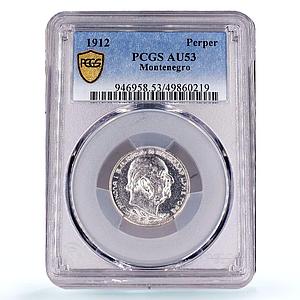 Montenegro 1 perper King Nicholas I Coinage KM-14 AU53 PCGS silver coin 1912
