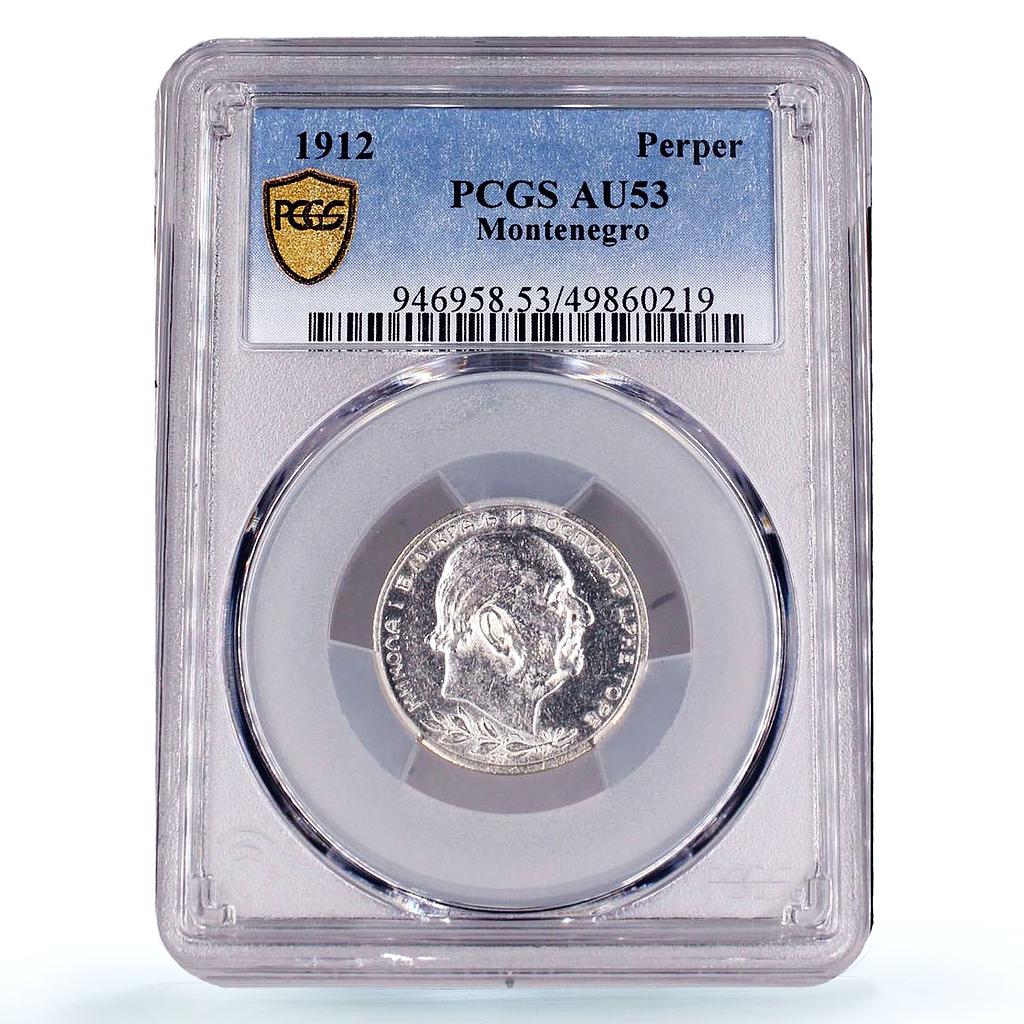 Montenegro 1 perper King Nicholas I Coinage KM-14 AU53 PCGS silver coin 1912