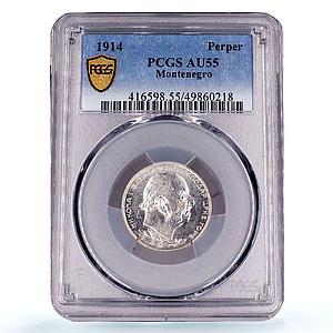 Montenegro 1 perper King Nicholas I Coinage KM-14 AU55 PCGS silver coin 1914