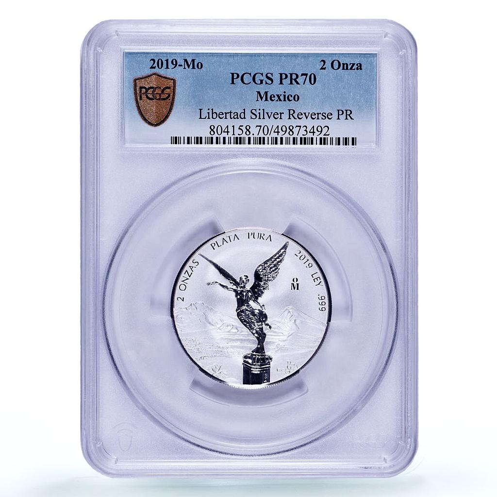 Mexico 2 onzas Libertad Angel of Independence Reverse PR70 PCGS silver coin 2019