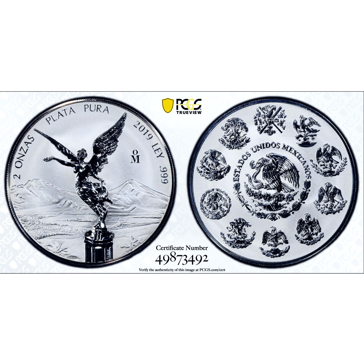 Mexico 2 onzas Libertad Angel of Independence Reverse PR70 PCGS silver coin 2019