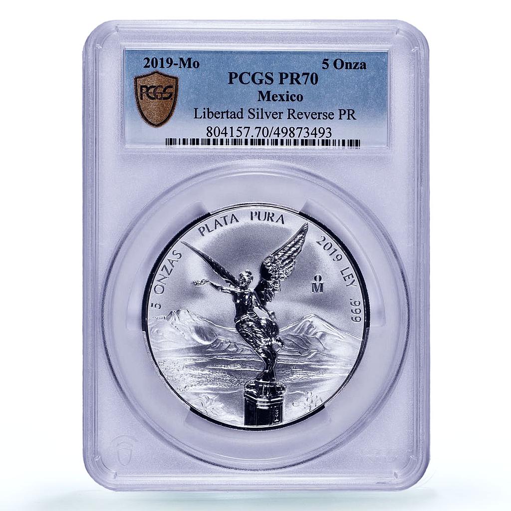 Mexico 5 onzas Libertad Angel of Independence Reverse PR70 PCGS silver coin 2019