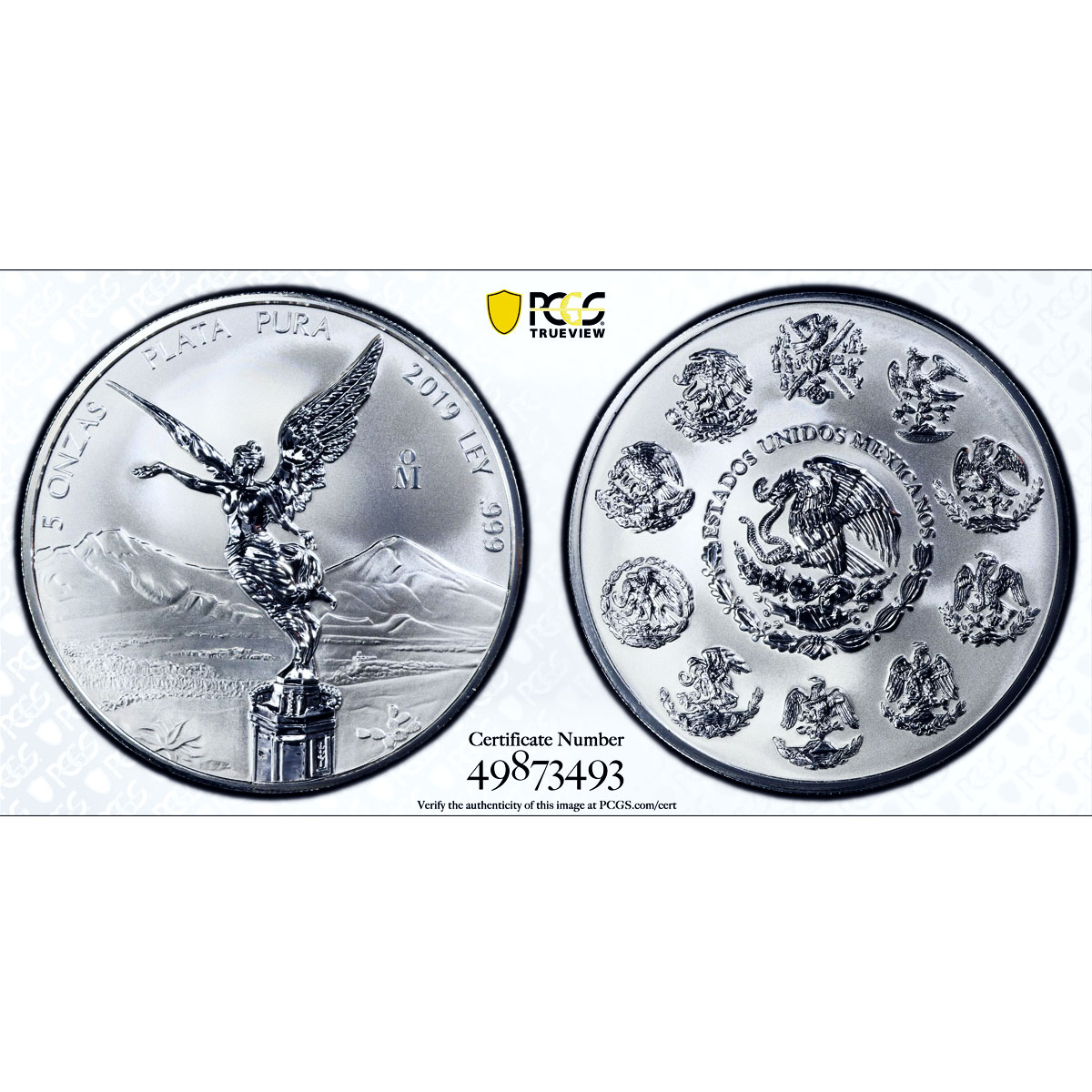 Mexico 5 onzas Libertad Angel of Independence Reverse PR70 PCGS silver coin 2019