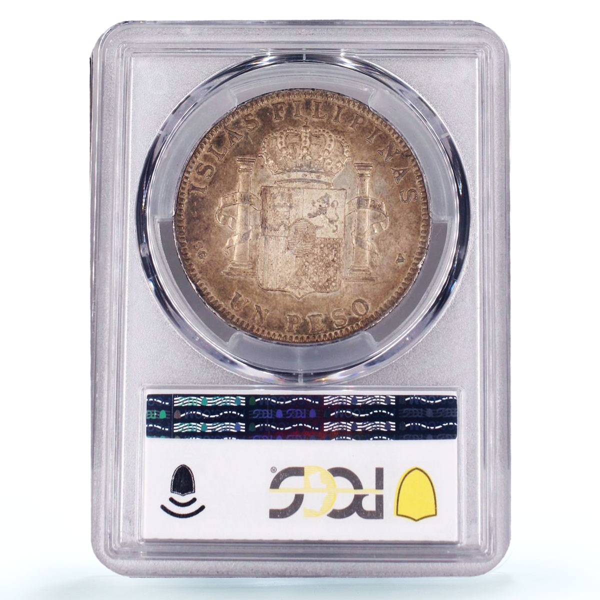 Philippines 1 peso Spanish Coinage Child Alfonso XIII AU55 PCGS silver coin 1897