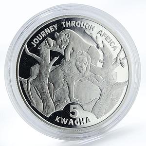 Malawi 5 Kwacha Lion Lioness Journey Through Africa silver proof coin 2006