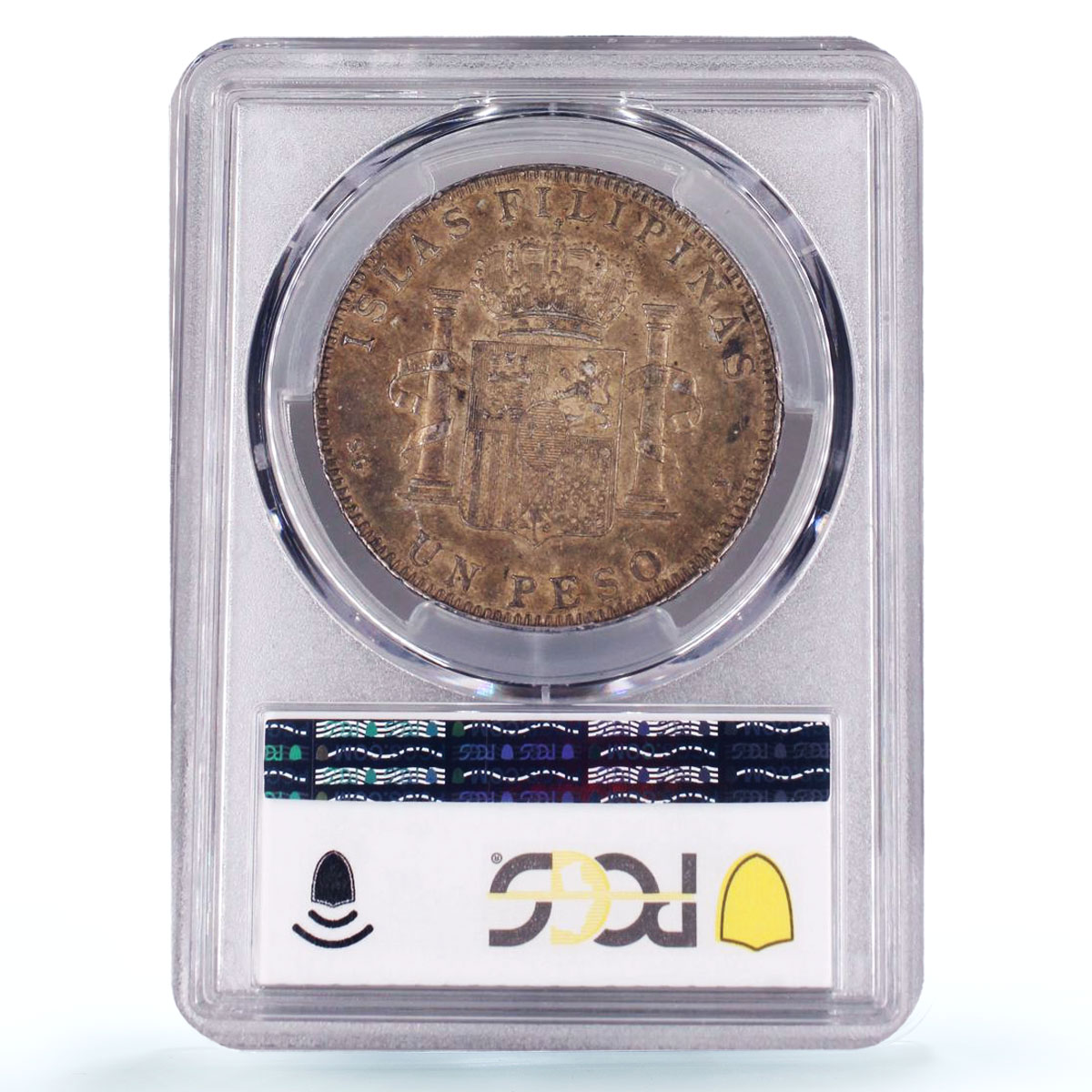Philippines 1 peso Spanish Coinage Child Alfonso XIII AU55 PCGS silver coin 1897
