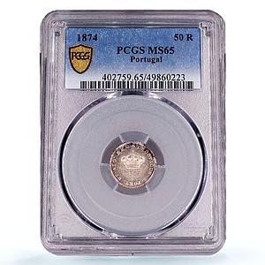 Portugal 50 reis King Luiz Luis I Coinage KM-506 MS65 PCGS silver coin 1874