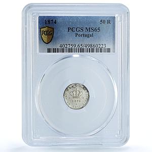 Portugal 50 reis King Luiz Luis I Coinage KM-506 MS65 PCGS silver coin 1874