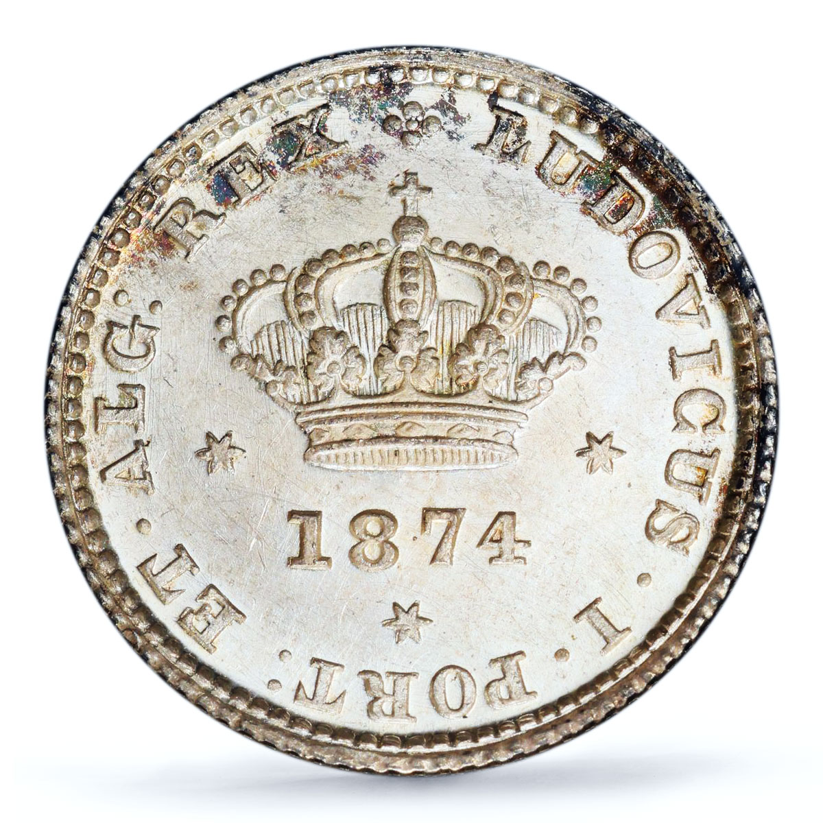 Portugal 50 reis King Luiz Luis I Coinage KM-506 MS65 PCGS silver coin 1874