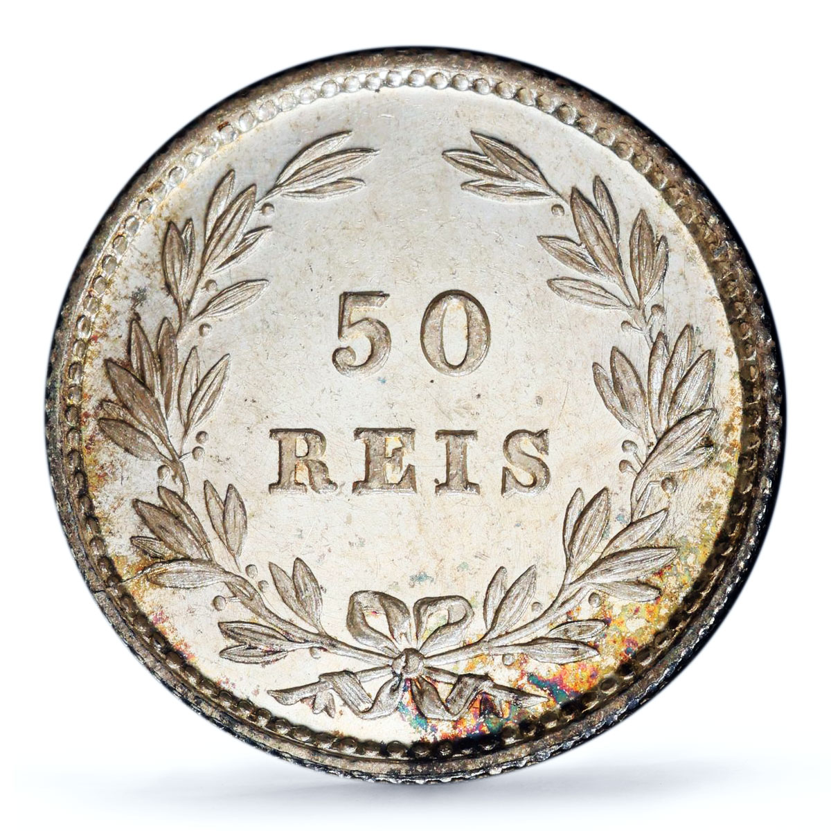 Portugal 50 reis King Luiz Luis I Coinage KM-506 MS65 PCGS silver coin 1874