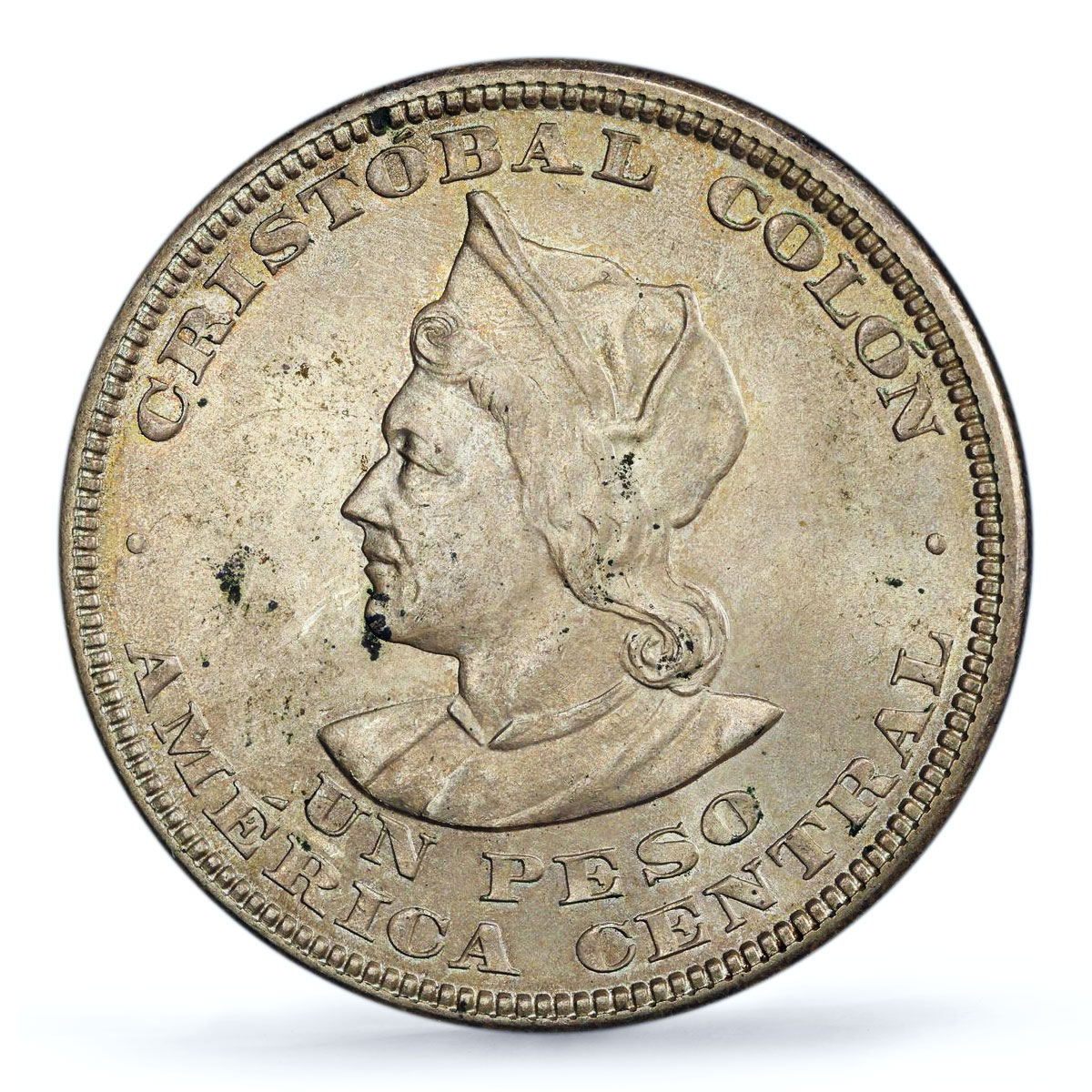 El Salvador 1 peso Cristobal Colon Large Bust KM-115 MS62 PCGS silver coin 1911