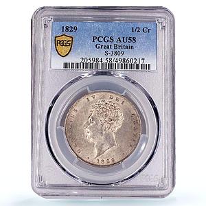 Great Britain 1/2 crown King George IV Coinage KM-695 AU58 PCGS silver coin 1829