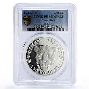 Costa Rica 250 colones Conservation Jaguar Cat Fauna PR66 PCGS silver coin 1982