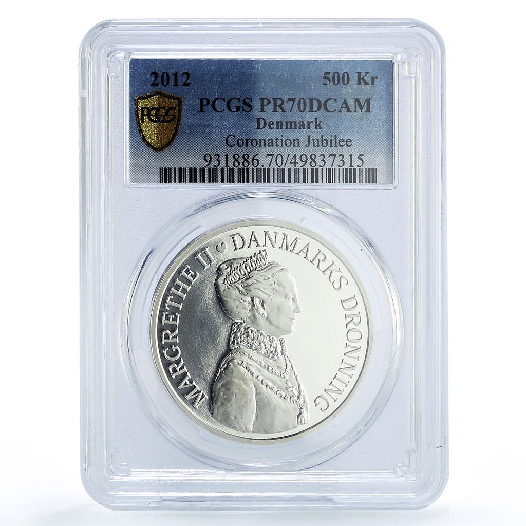 Denmark 500 kroner Margrethe II Coronation Jubilee PR70 PCGS silver coin 2012